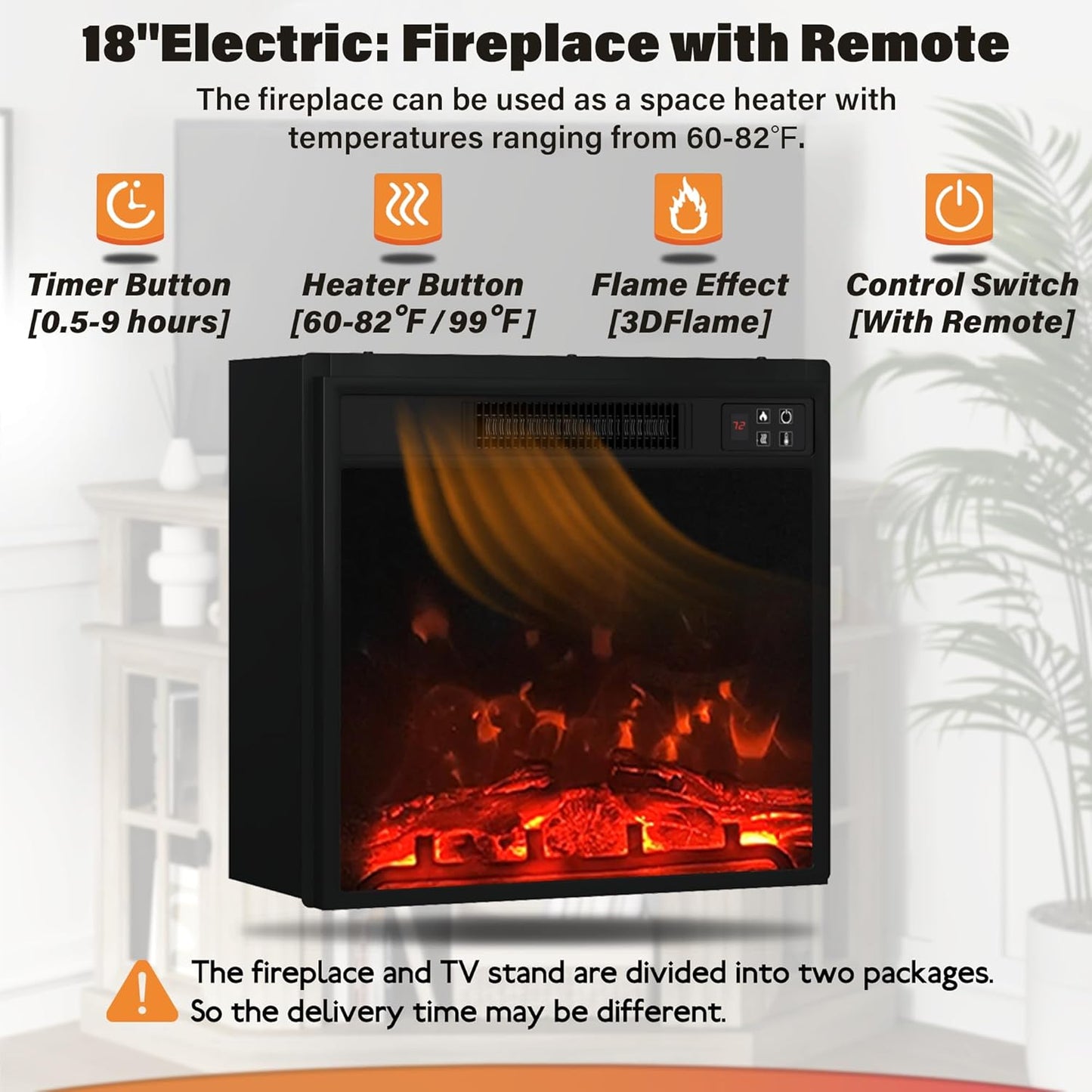 Corner Fireplace TV Stand for Television up to 55" with Storage Cabinets, Entertainment Center, Media Console for Living Room, Bedroom, White＆Rustic