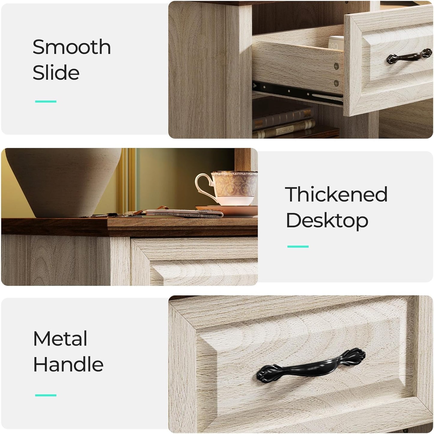 Night Stand 18.9" Farmhouse Wood Night Stand with Type-C Charging Station Open Storage Shelf Nightstands with Drawer Side Table End Table for Bedroom Living Room Sofa Couch Office Beige