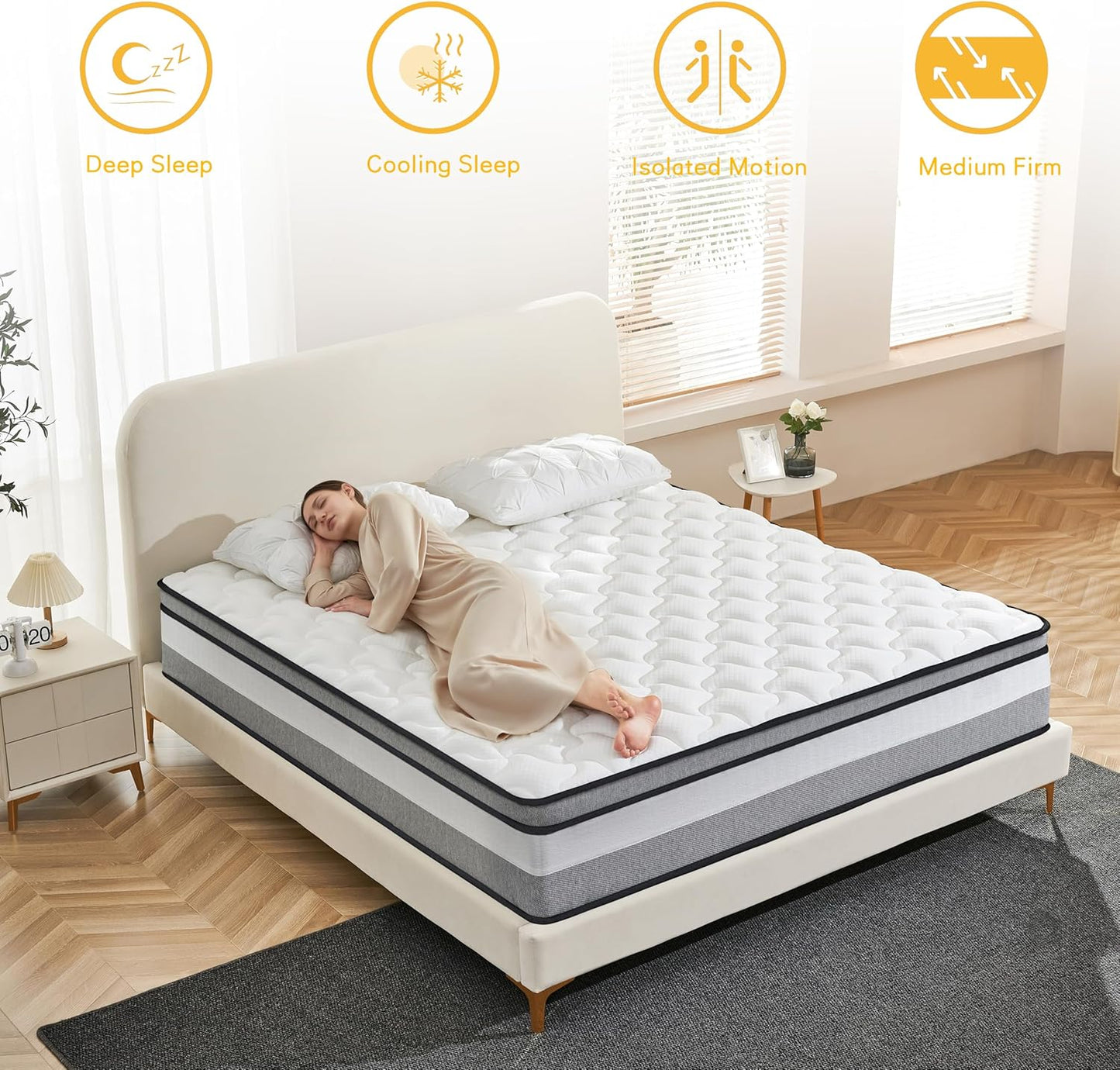 Queen Mattress, 12 Inch Cooling Hybrid Queen Size Mattress in a Box, Medium Firm with Gel Memory Foam & Pocket Coils, Motion Isolation, Pressure Relief, Certipur-Us