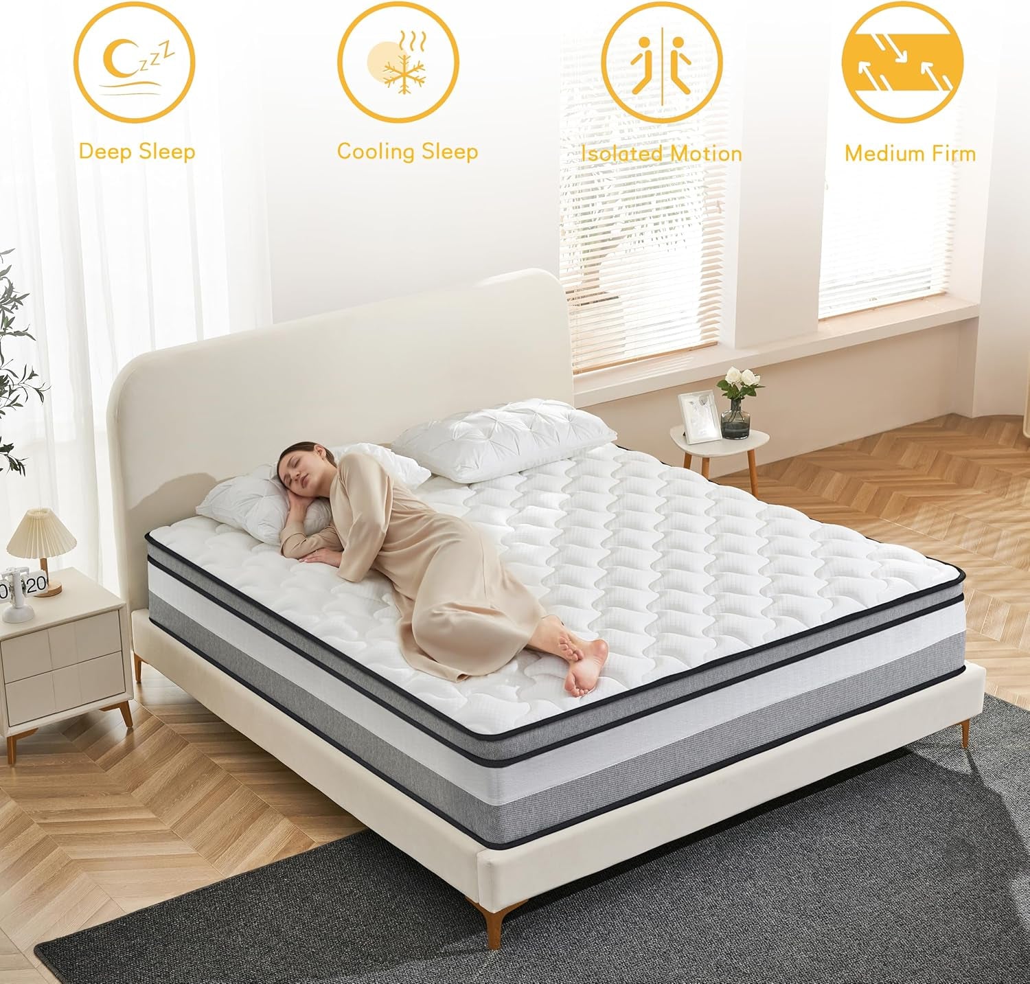 Queen Mattress, 12 Inch Cooling Hybrid Queen Size Mattress in a Box, Medium Firm with Gel Memory Foam & Pocket Coils, Motion Isolation, Pressure Relief, Certipur-Us