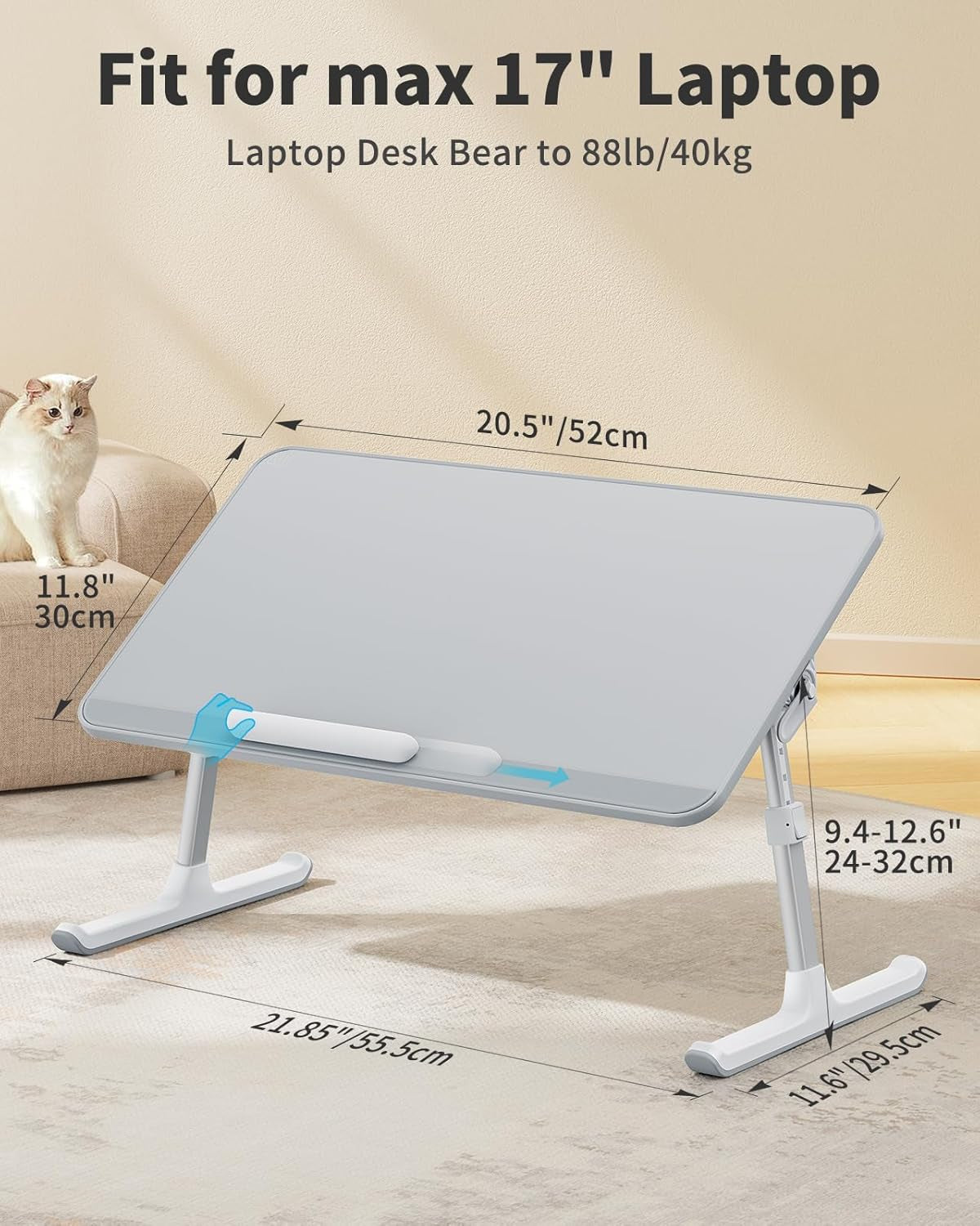 Leather Lap Desk Laptop Bed Tray Table, Adjustable Laptop Stand for Bed, Portable Lightweight Standing Desk for Writing Eating Reading Couch Sofa Floor for Adults Kids (20.5"*11.8",Gray)