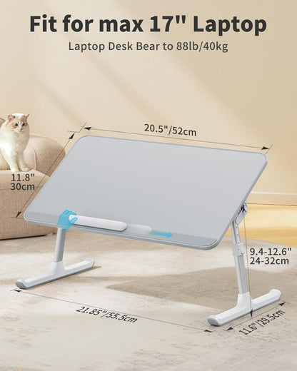Leather Lap Desk Laptop Bed Tray Table, Adjustable Laptop Stand for Bed, Portable Lightweight Standing Desk for Writing Eating Reading Couch Sofa Floor for Adults Kids (20.5"*11.8",Gray)