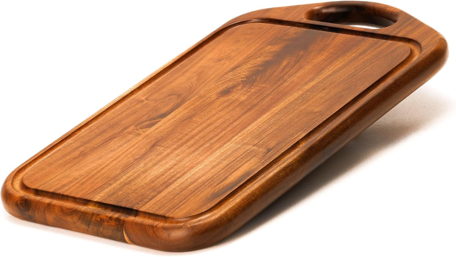 Acacia Wood Cutting Board with Juice Groove, Hanging Hole & Grip Handle for Meat, Vegetables and Cheese, Knife Friendly, Caperci Better Wood Chopping Board
