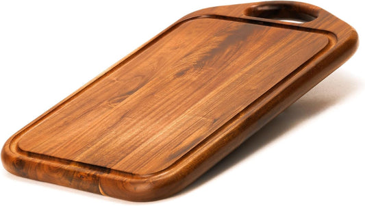 Acacia Wood Cutting Board with Juice Groove, Hanging Hole & Grip Handle for Meat, Vegetables and Cheese, Knife Friendly, Caperci Better Wood Chopping Board
