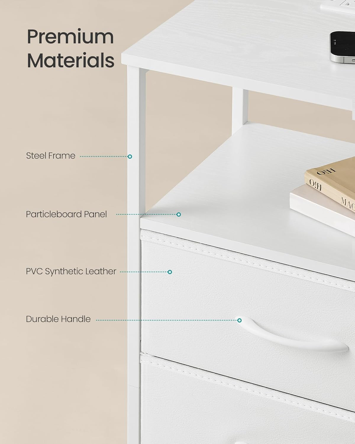 BELLAH Collection - Nightstand with Charging Station and App-Controlled Adjustable LED Lights, Bed Side Table, 3 Drawer and 1 Open Shelf, Bedroom, Cloud White and Snow White ULGS303WH01S