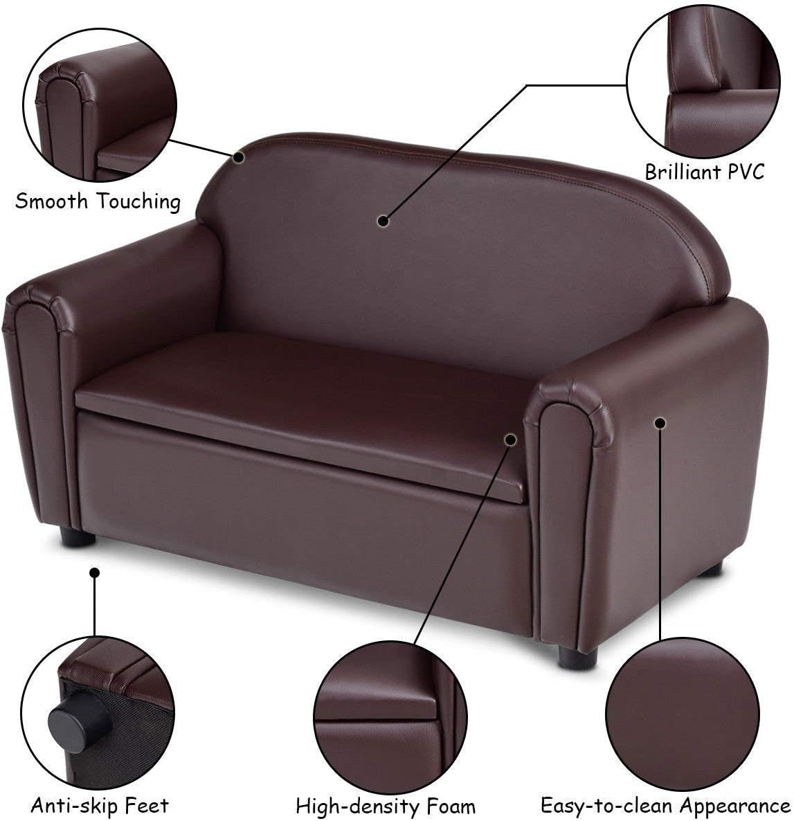 Kids Couch, 2 in 1 Double Seat Children'S Sofa W/Under Seat Storage, PU Leather Surface, Toddler Armrest Chair, Kids Room, Soft Sofa with Storage for Preschool Baby Boys Girls Gifts