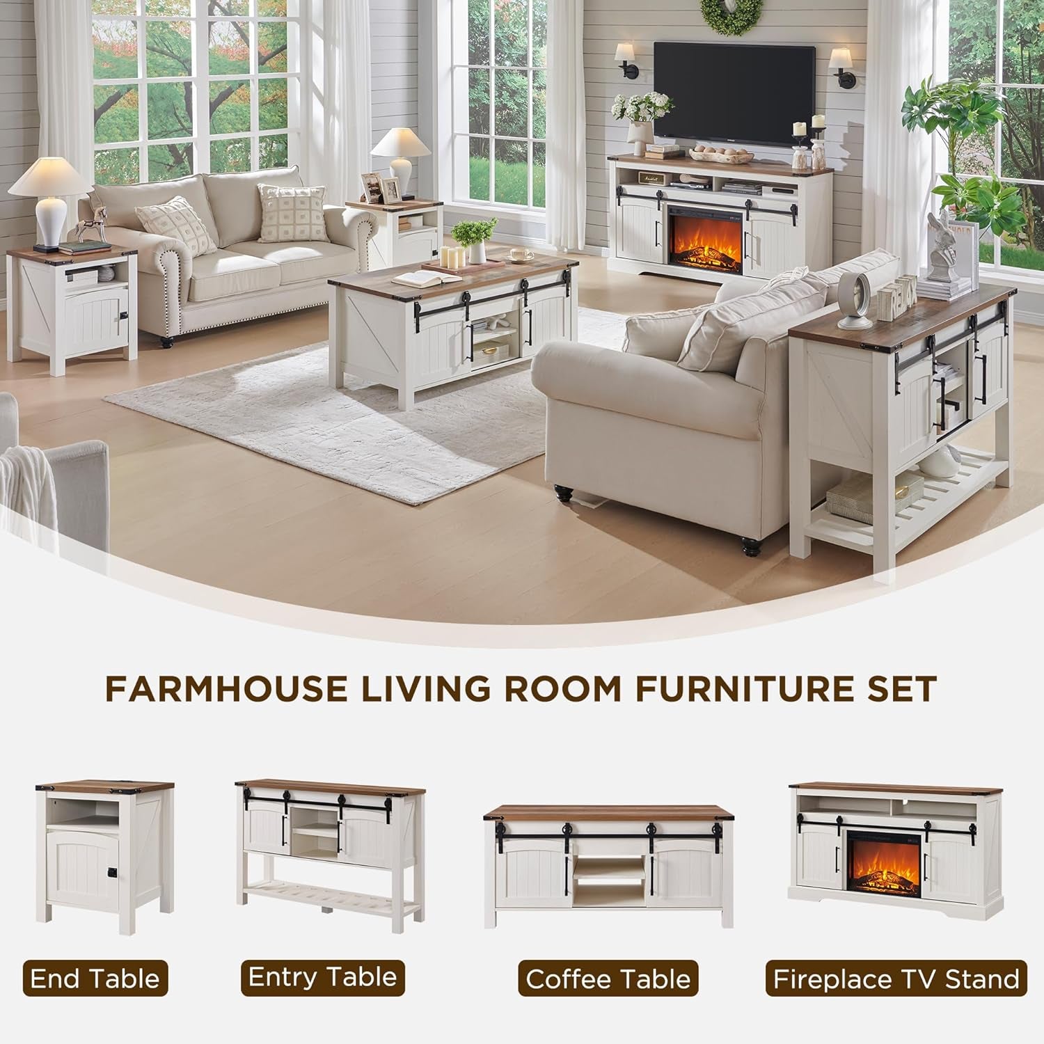 Farmhouse Nightstand with Charging Station, 18" Rustic End Table with Adjustable Storage Shelf, Wood Rustic Wood Sofa Side Table for Bedroom