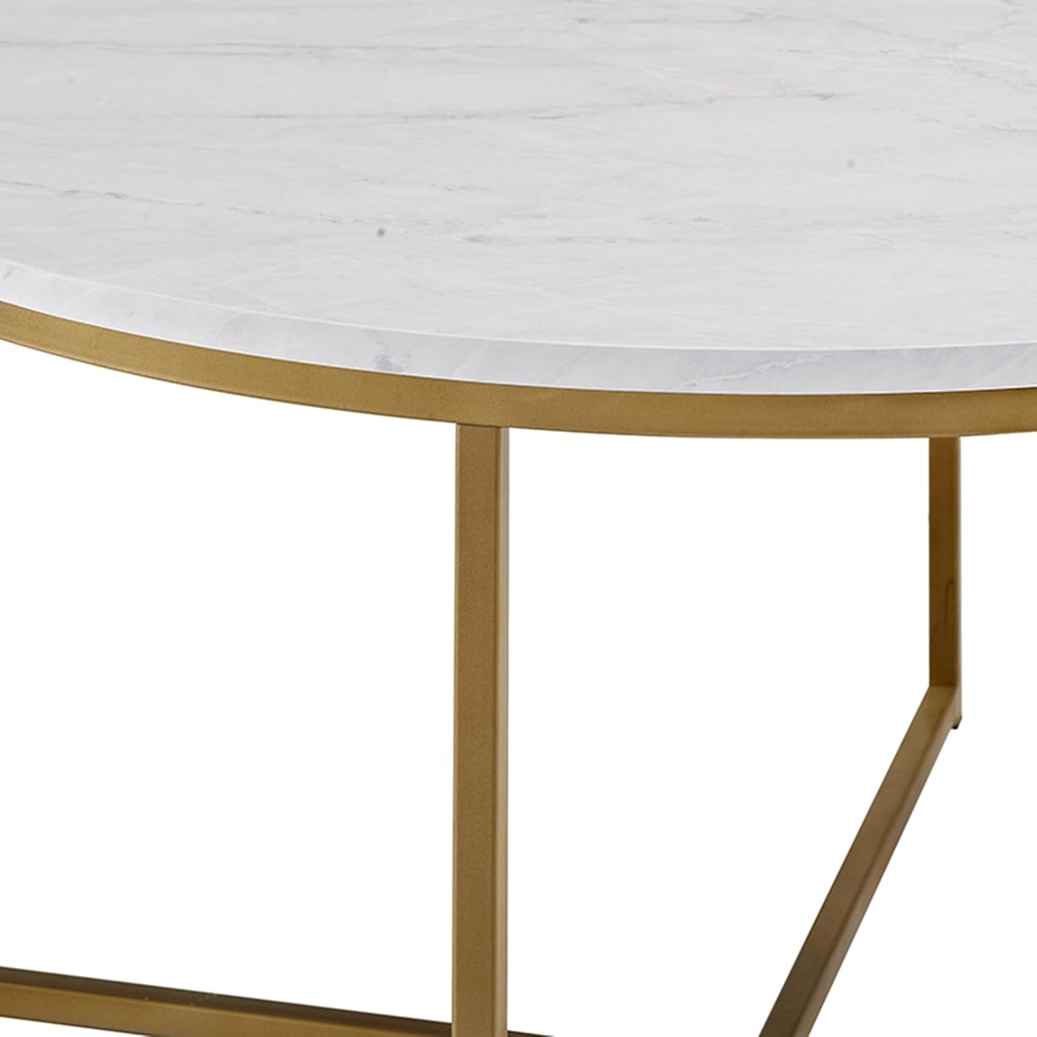 Modern Glam round Accent Faux White Marble Coffee Table with Gold X-Base, 36 Inch