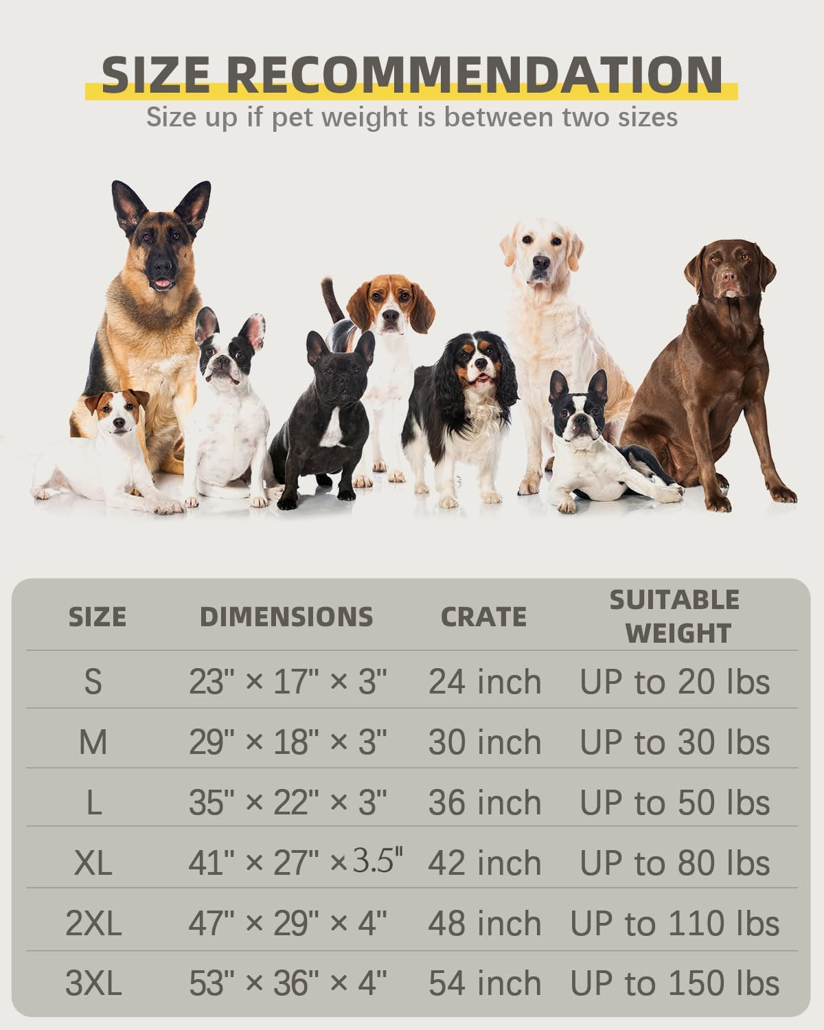 Orthopedic XL Dog Beds Large Sized Dog Waterproof Bed with Removable Washable Cover and Non-Slip Bottom, Quilting Pet Mattress for Crate, 41X27 Inch, Light Gray