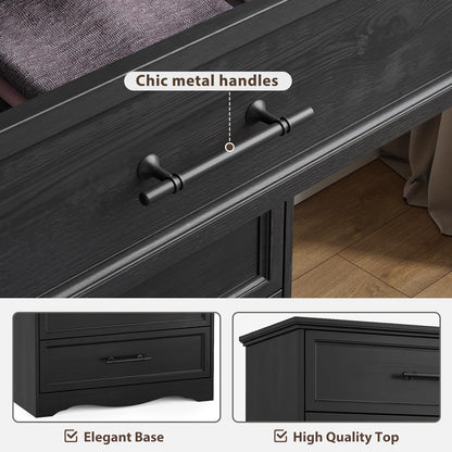 Black Dresser for Bedroom, Modern 6 Chest of Drawers, 44" Tall Chest of Drawers W/Brushed Metal Handle, Wood Closet Organizers and Storage Cabinet for Bedroom, Living Room, Hallway