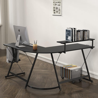 51 X 51 Inches Vista L-Shaped Desk with Monitor Stand and Drawer, Black