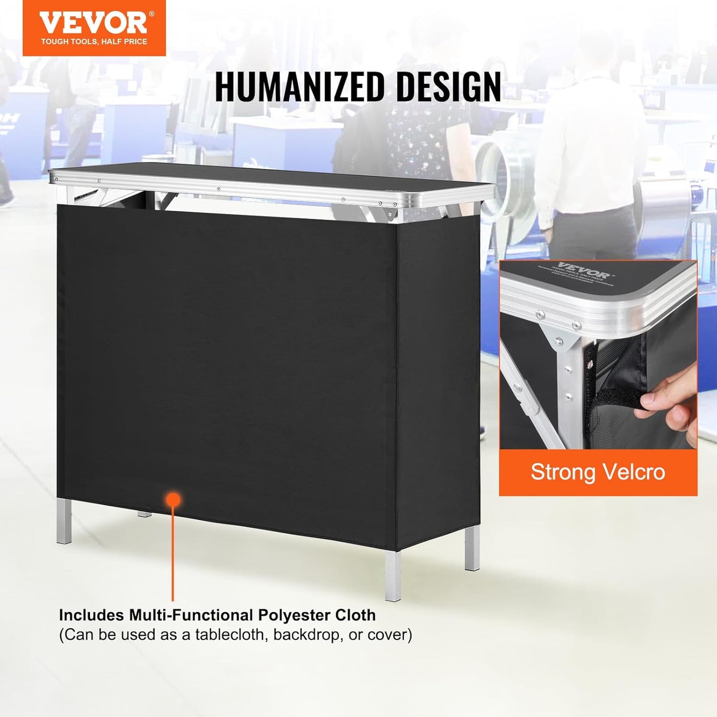 Folding Portable Bar Table, Tradeshow Podium Table for Indoor, Outdoor, Party, Picnic, Exhibition, Includes Carrying Case, Storage Shelf and Black Skirt, 38.39" X 15.16" X 34.25"