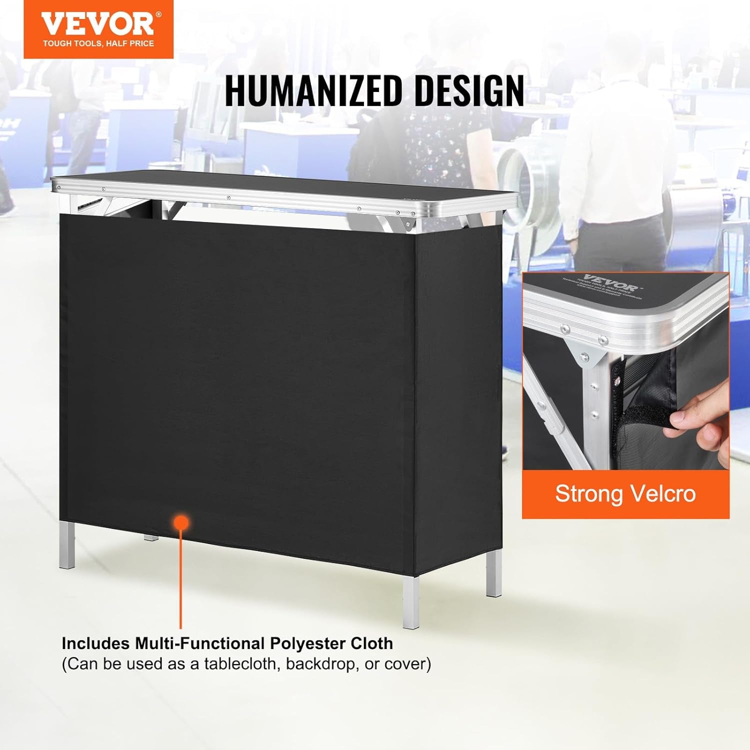 Folding Portable Bar Table, Tradeshow Podium Table for Indoor, Outdoor, Party, Picnic, Exhibition, Includes Carrying Case, Storage Shelf and Black Skirt, 38.39" X 15.16" X 34.25"