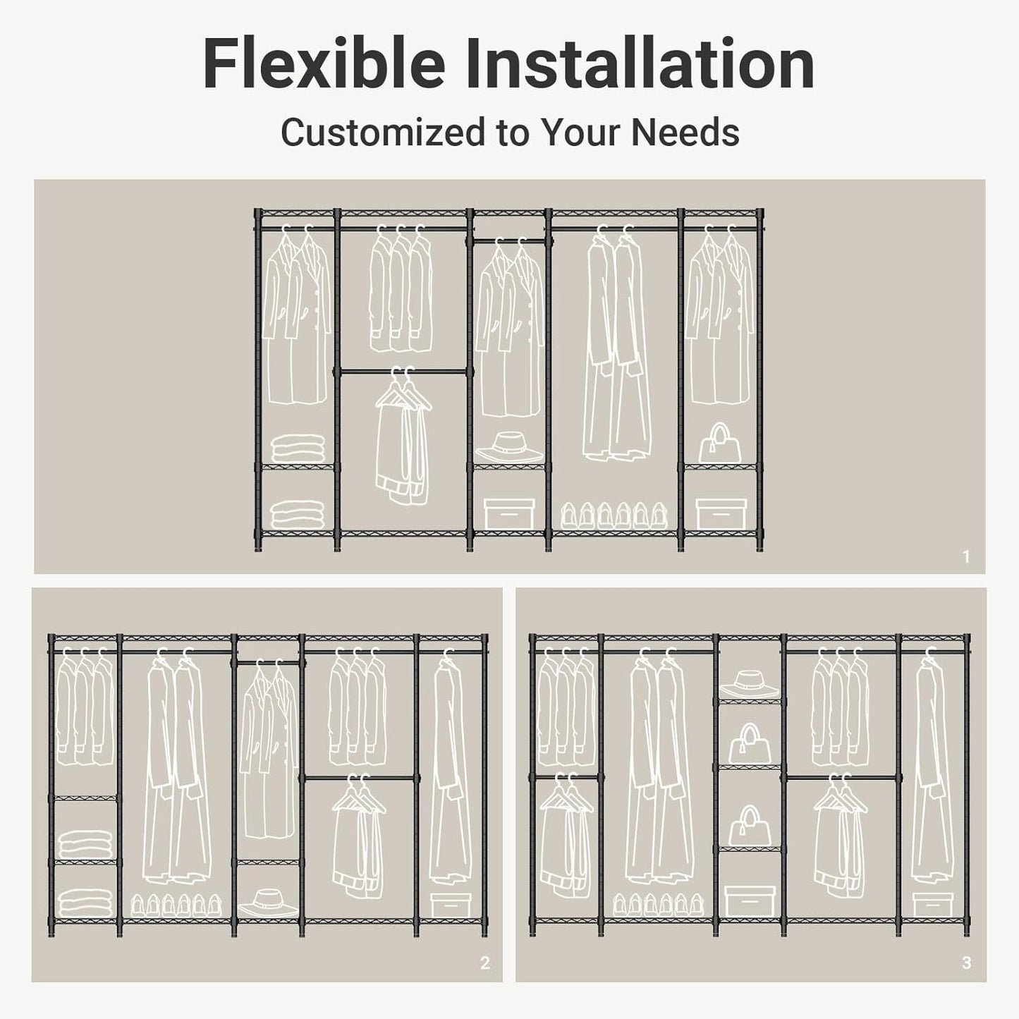 V50 Closet Organizer System, Extra Large Heavy Duty Clothes Rack with Adjustable Shelves, Freestanding Modern Wardrobe for Bedroom, Walk-In Closet, Dressing Room, 1300 Lbs Capacity, Gold