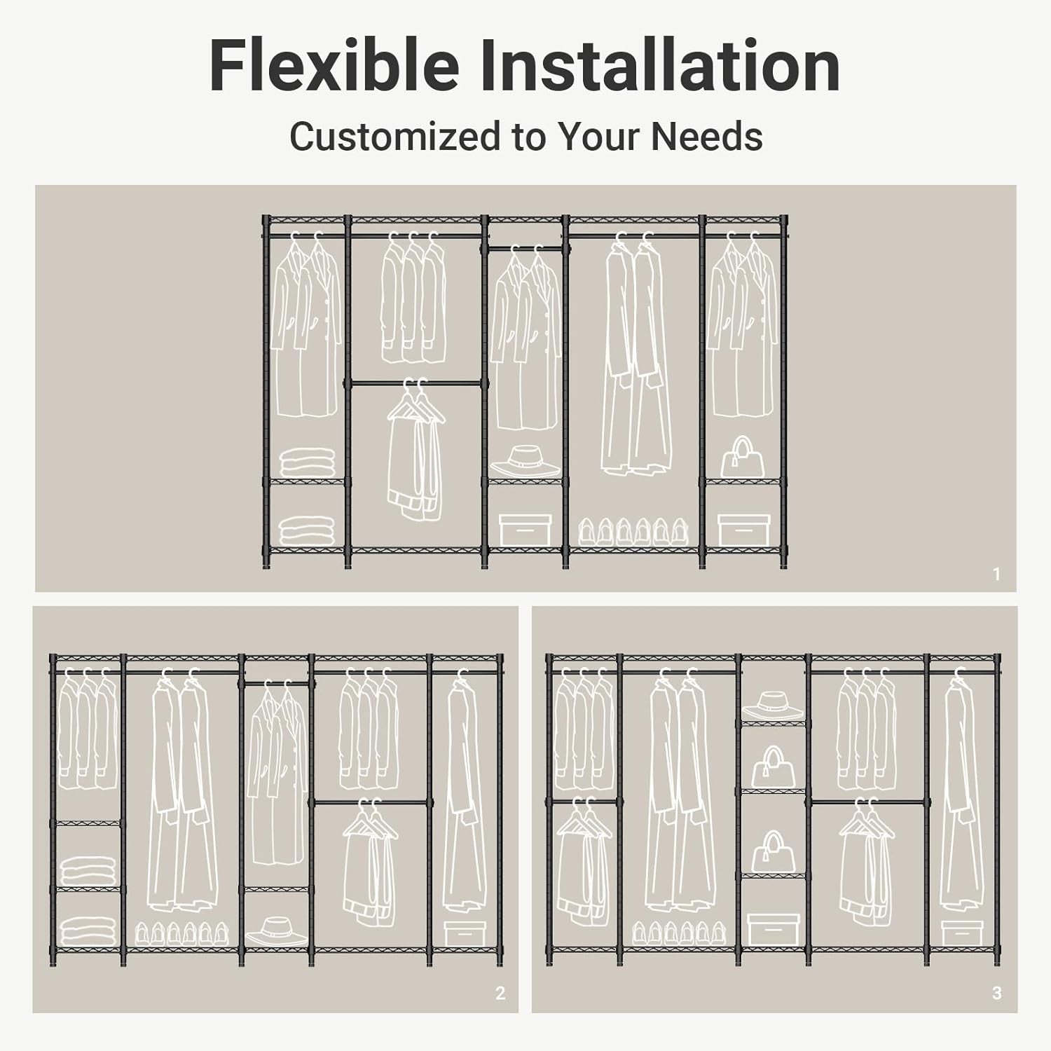 V50 Closet Organizer System, Extra Large Heavy Duty Clothes Rack with Adjustable Shelves, Freestanding Modern Wardrobe for Bedroom, Walk-In Closet, Dressing Room, 1300 Lbs Capacity, Gold