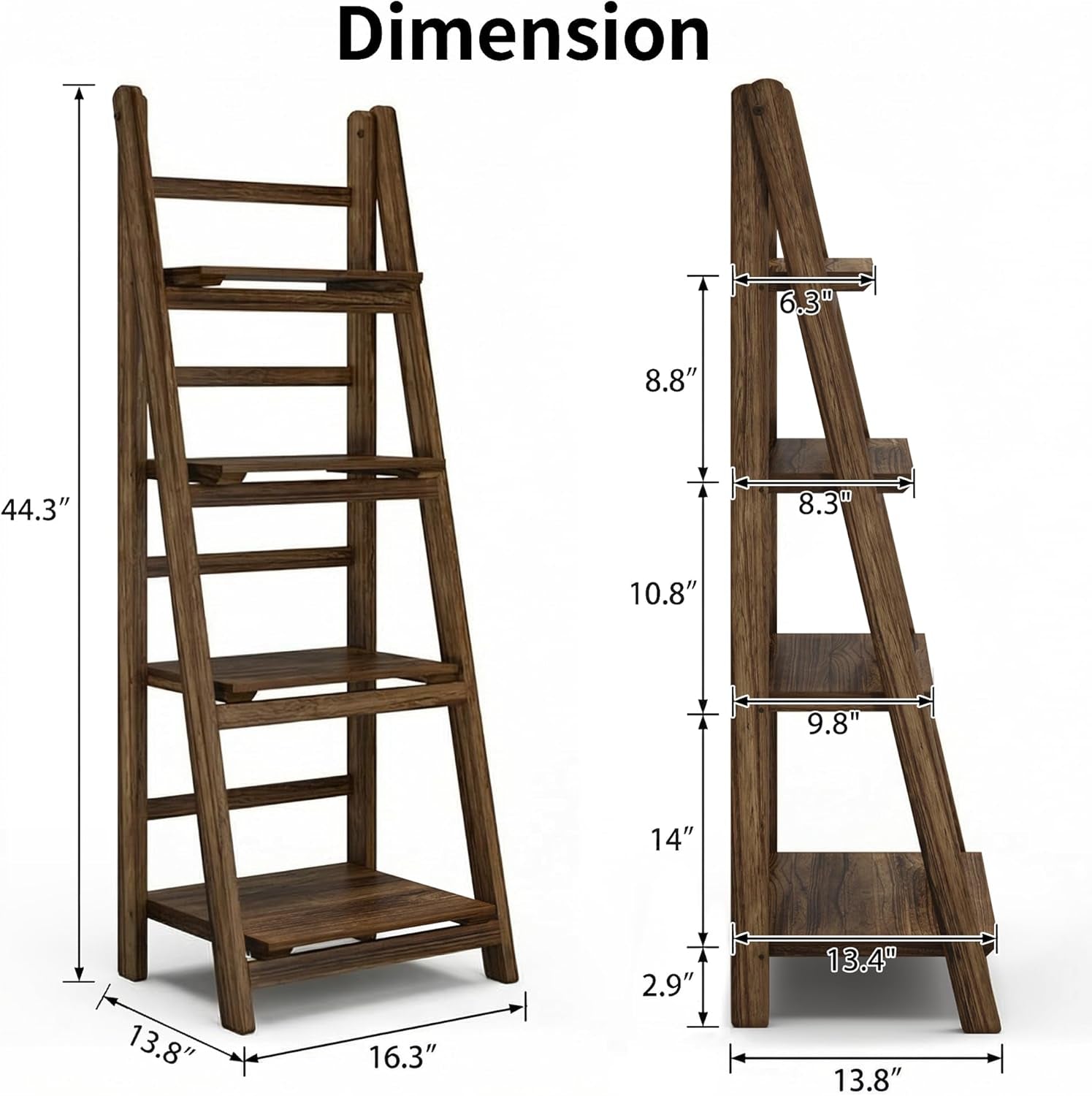 Ladder Shelves - Folding Wooden Ladder Bookshelf, 4-Tier Retro Plant Stand Storage Shelves for Home Living Room, Brown