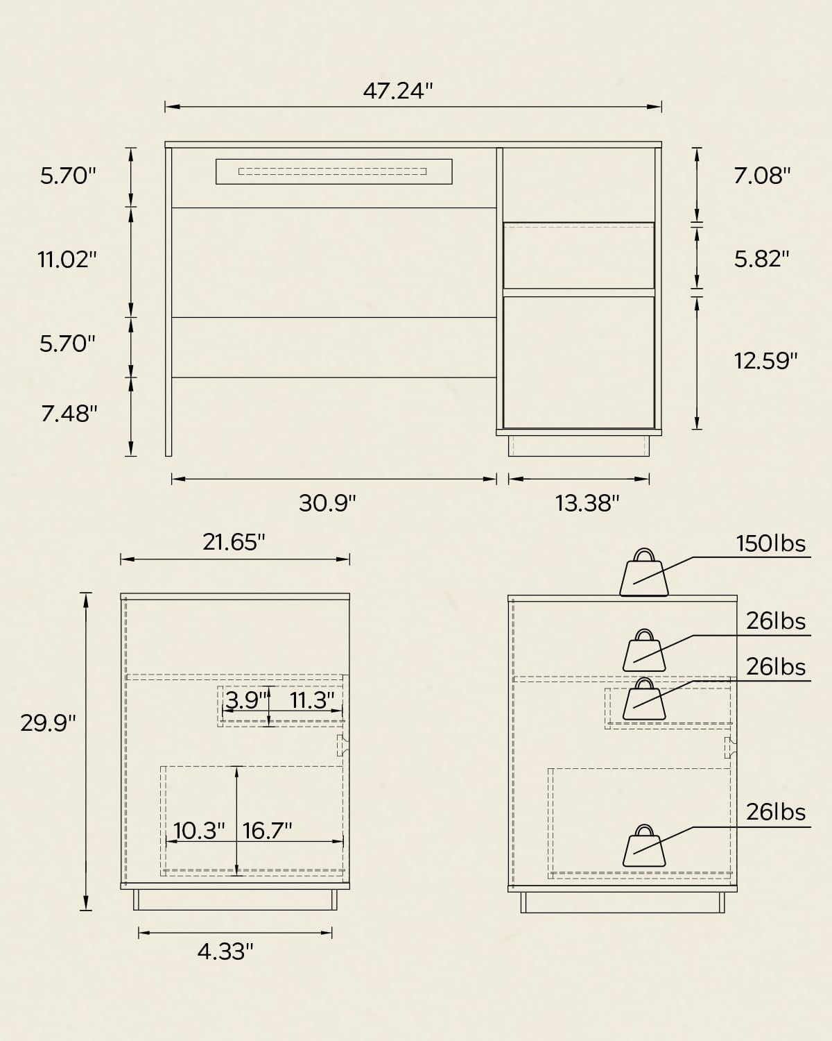 47" Executive Desk with File Drawer, Farmhouse Computer Desk with Charging Station and Open Storage Compartment Wooden Home Office Desk for Writing Study Working, Natural Oak