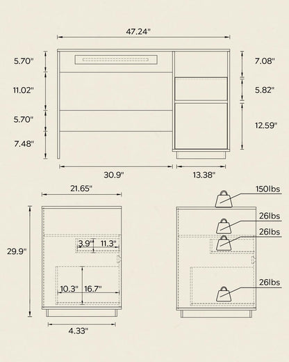 47" Executive Desk with File Drawer, Farmhouse Computer Desk with Charging Station and Open Storage Compartment Wooden Home Office Desk for Writing Study Working, Natural Oak