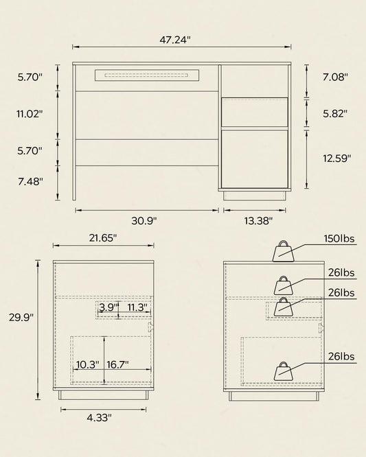 47" Executive Desk with File Drawer, Farmhouse Computer Desk with Charging Station and Open Storage Compartment Wooden Home Office Desk for Writing Study Working, Natural Oak
