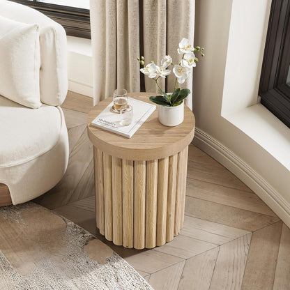 Luxenhome round Side Table, 19" H Fluted Side Table for Small Spaces, Mid Century Modern Small End Table, Wooden Accent Tables, Couch Side Tables, round Nightstand for Living Room, Bedroom