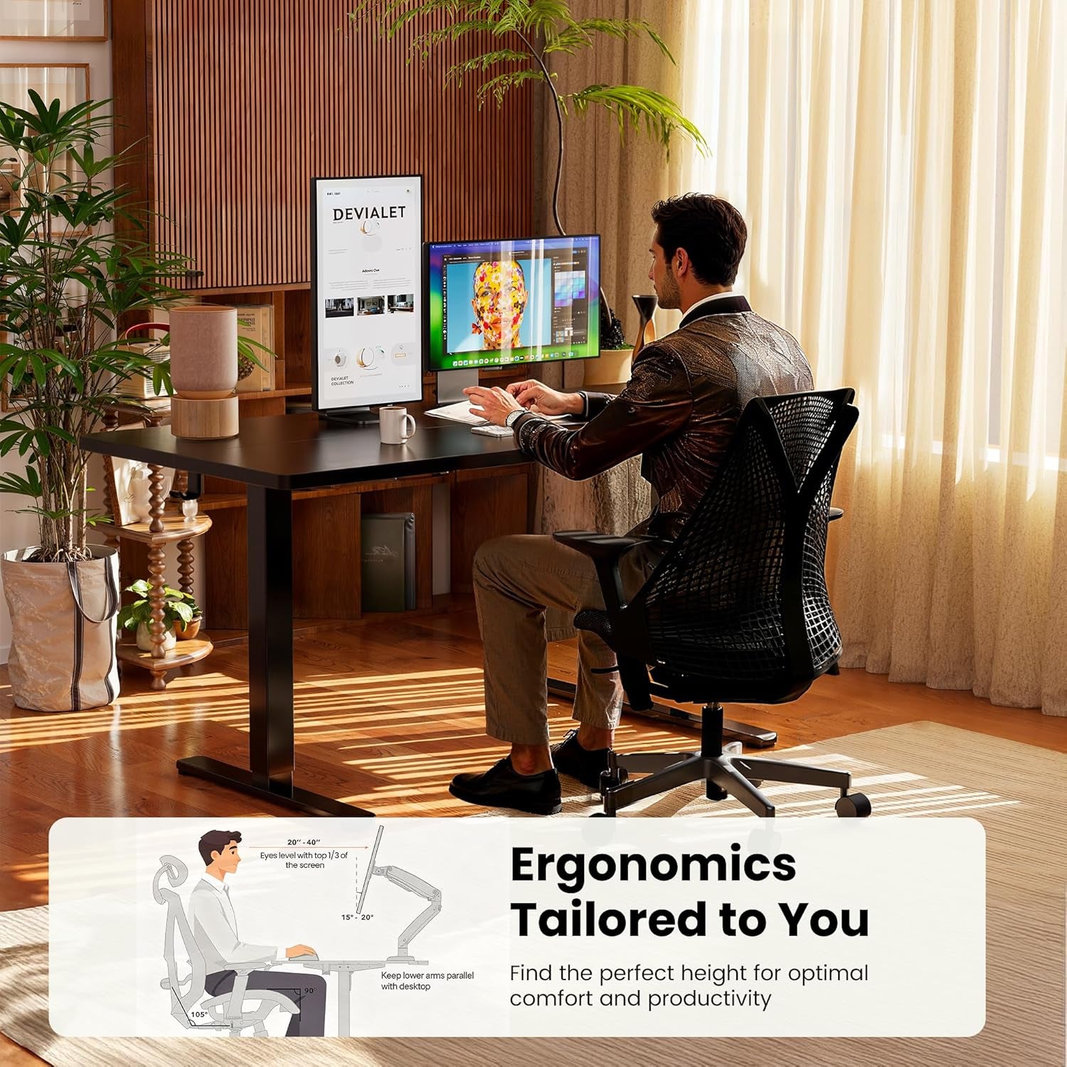 Height Adjustable Electric Standing Desk, 48 X 24 Inches Sit Stand up Desk, Memory Computer Home Office Desk, Black
