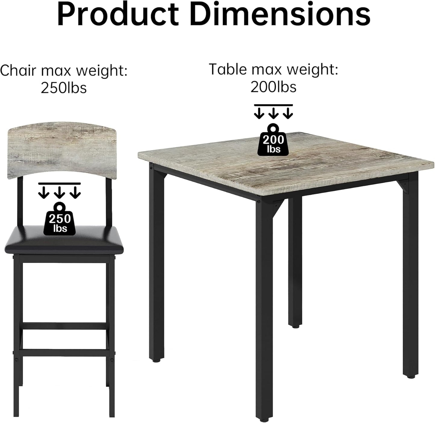 5-Piece Dining Table Set, Dining Table Set for 4, Counter Height Table & 4 Bar Stools, Modern Kitchen Dining Set, with Upholstered Chairs, Compact Dining Set for Small Spaces, Gray