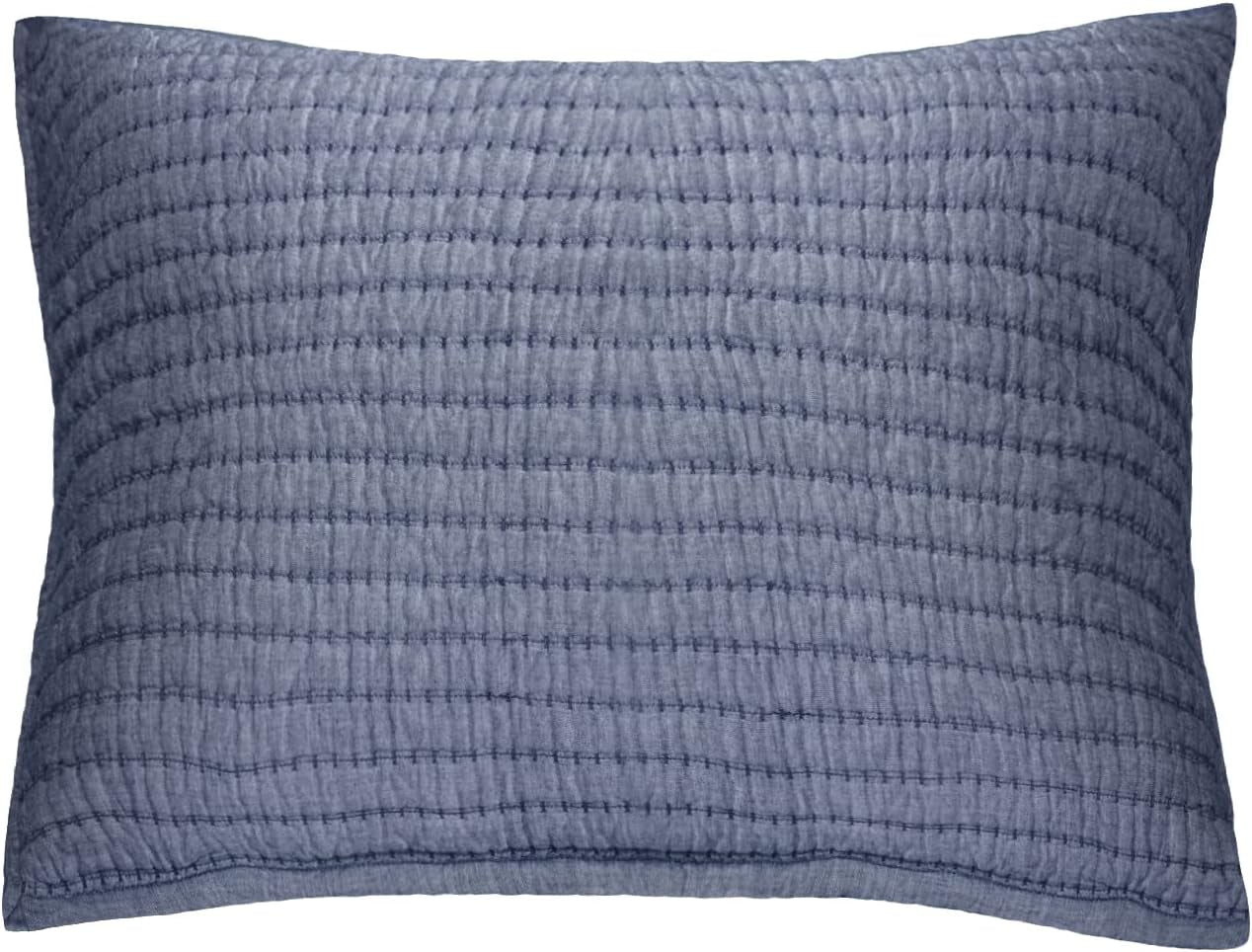 Cotton Yarn Dyed Chambray Collection Cotton Fill Channel Stitch Washed King Pillow Sham Blue Color, 20’’ X 36’’+1.75’’ Flange (1Piece)