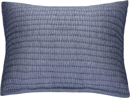 Cotton Yarn Dyed Chambray Collection Cotton Fill Channel Stitch Washed King Pillow Sham Blue Color, 20’’ X 36’’+1.75’’ Flange (1Piece)
