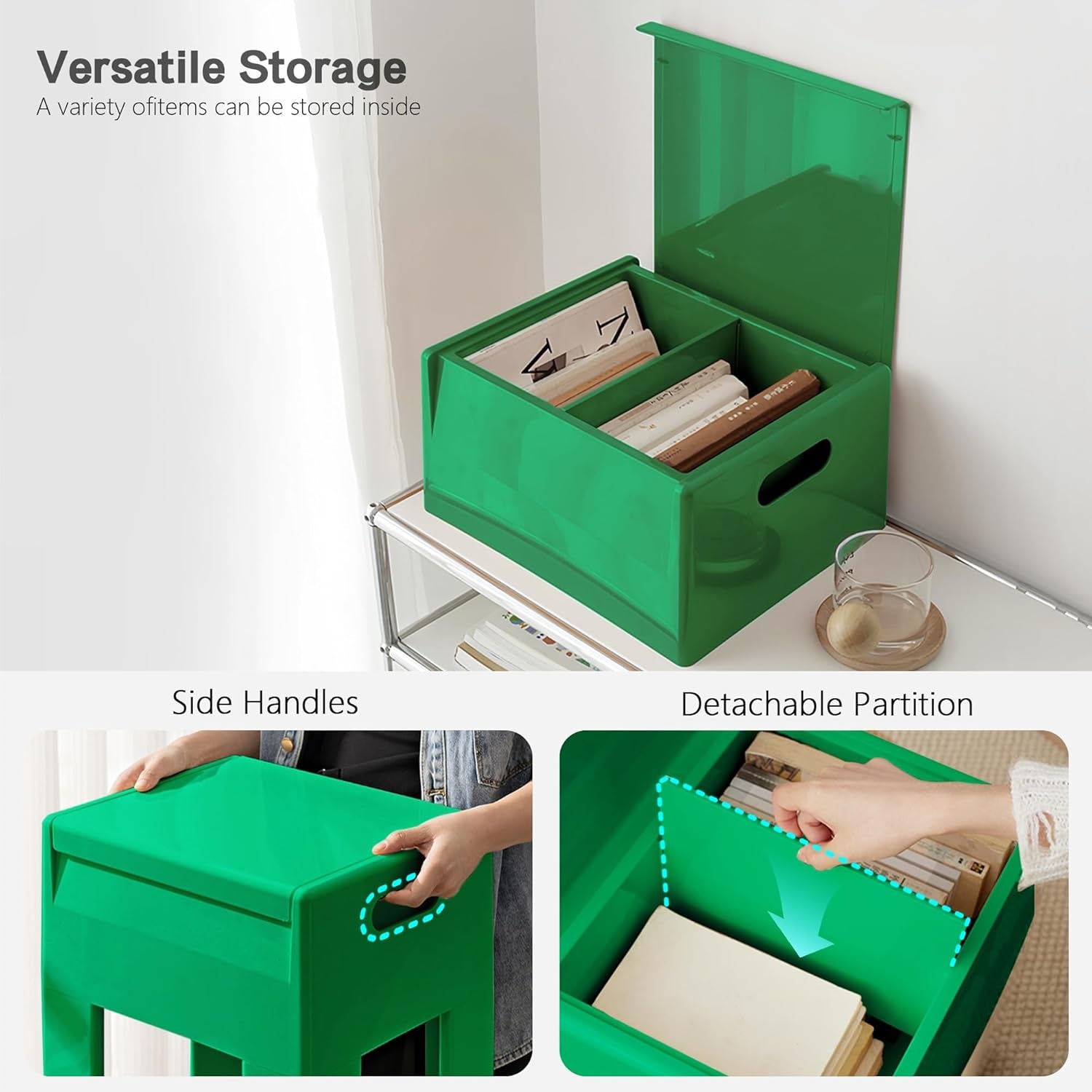 Nightstand Bedside with Storage Space, Multifunctional Colorful Plastic End Table Small Side Table for Bedroom, Dorm and Small Spaces, Easy Assembly(11.8" D X 15" W X 15.7" H, Green)