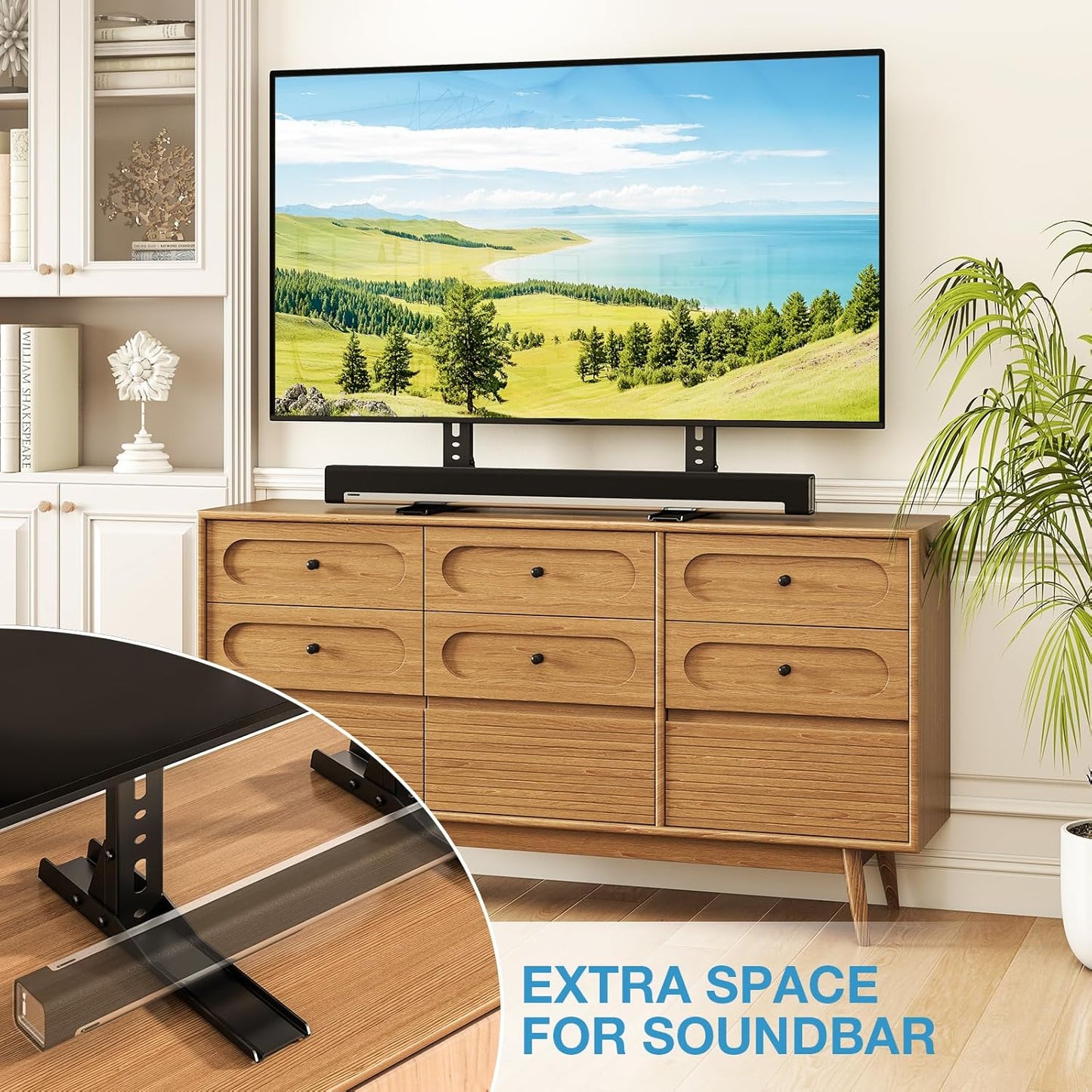 Universal Table Top TV Stand for 20-75 Inch Flat Curved Tvs, Height Adjustable TV Legs with Cable Management, Great Load-Bearing Replacement TV Base Holds up to 110Lbs, Max VESA 800X600Mm, Black