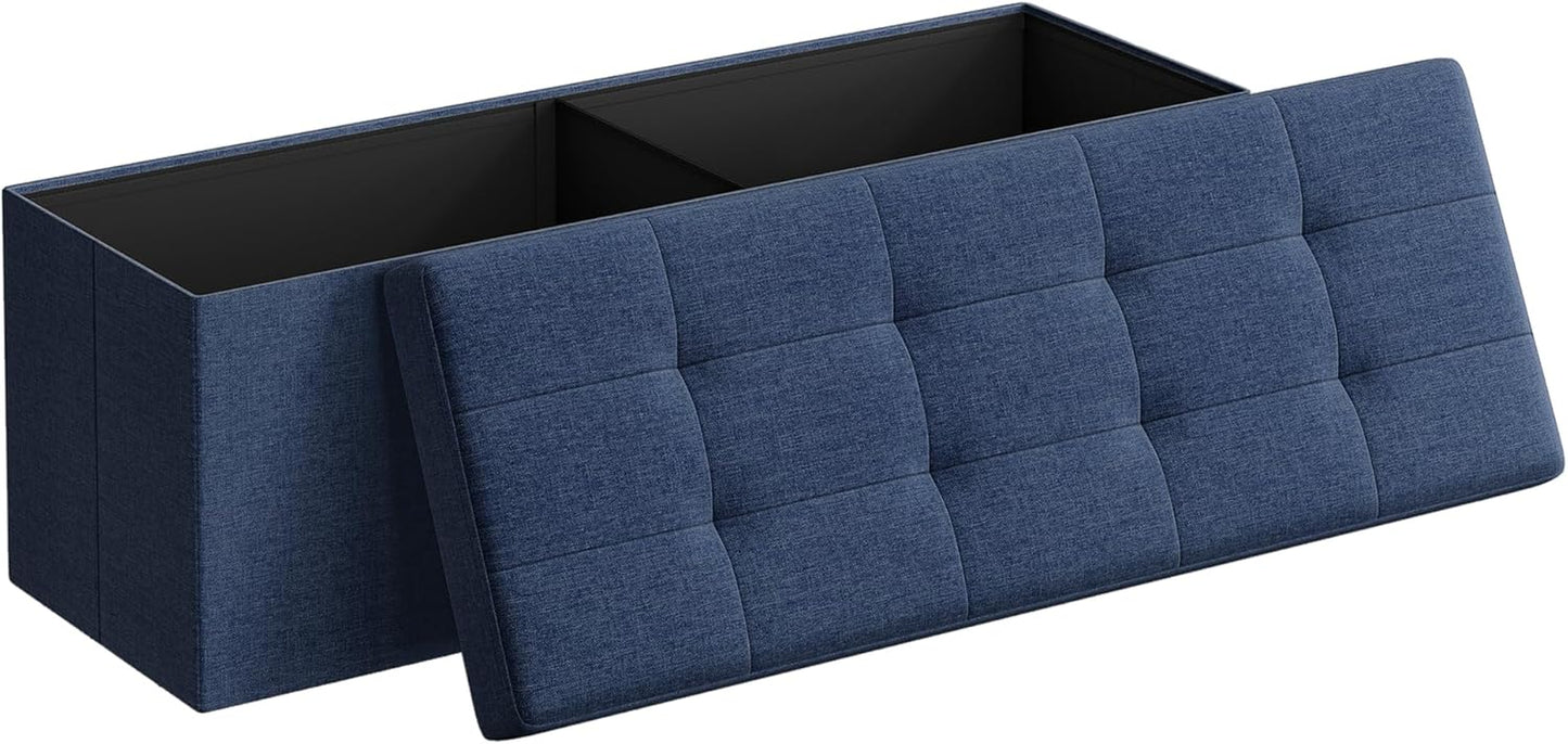 MAZIE Collection - 43 Inches Folding Storage Ottoman Bench, Ottoman Foot Rest, End of Bed Bench, Storage Chest, Load 660 Lb, for Living Room, Bedroom, Entryway, Dark Gray ULSF77K
