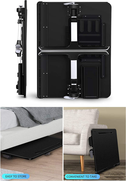 Laptop Bed Tray Desk,  X-Large Adjustable Laptop Table, Foldable Laptop Desk with Storage Drawer and Bookstand for Eating, Working, Writing, Gaming, Drawing (Black)