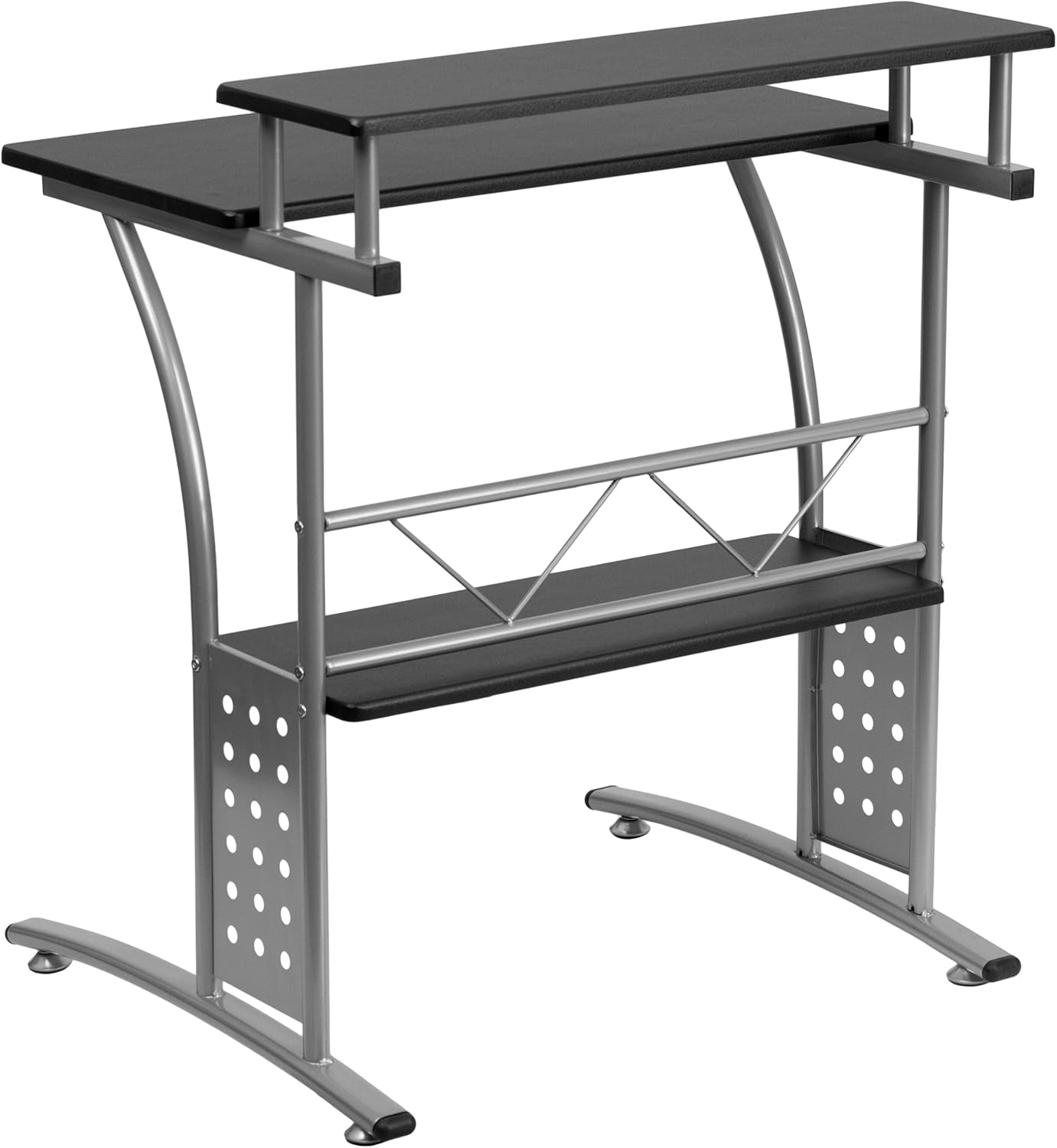 Clifton Modern Office Computer Desk with Top and Bottom Storage Shelves, Small Computer Desk for Home Office, 28"W, Black
