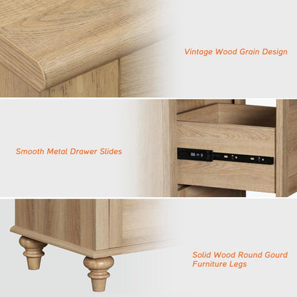 Farmhouse Coffee Table with Storage Cabinet, Wooden Coffee Tables for Living Room, Rustic Tea Table Rectangle Center Table with Drawers for Home, Oak