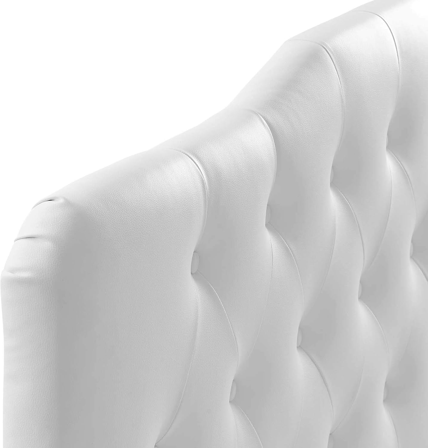 Annabel Tufted Button Faux Leather Upholstered Queen Headboard in White