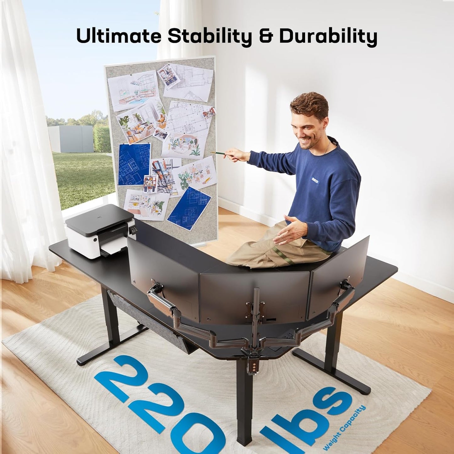 63″ Dual Motor L-Shaped Standing Desk, Built-In Power Outlets, Electric Height Adjustable Corner Computer Desk, Large Power Strip Holder, Sit Stand up Desk with 3 Preset Heights, Black