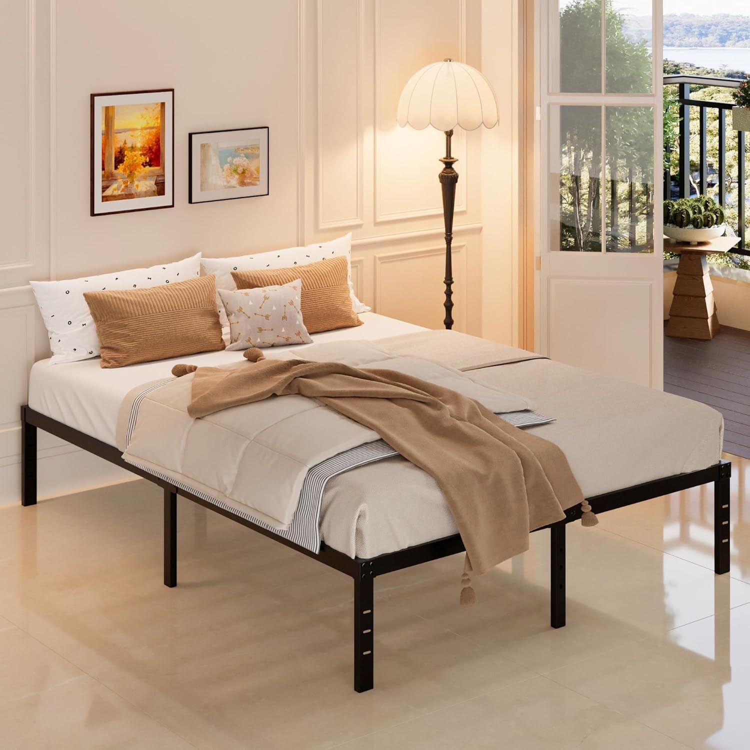 14 Inch Metal Bed Frame Queen Size No Box Spring Needed, Heavy Duty Platform Support up to 3000 Lbs, Easy Assembly, Noise Free, Black