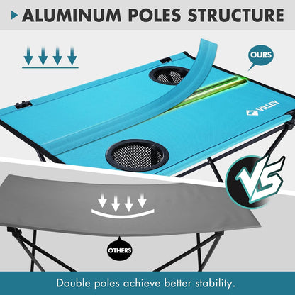 Folding Camping Table, Lightweight Portable Beach Table with 2 Cup Holders & Carry Bag for Camping, Beach, Fishing, Travel, and Outdoor Activities (Small)