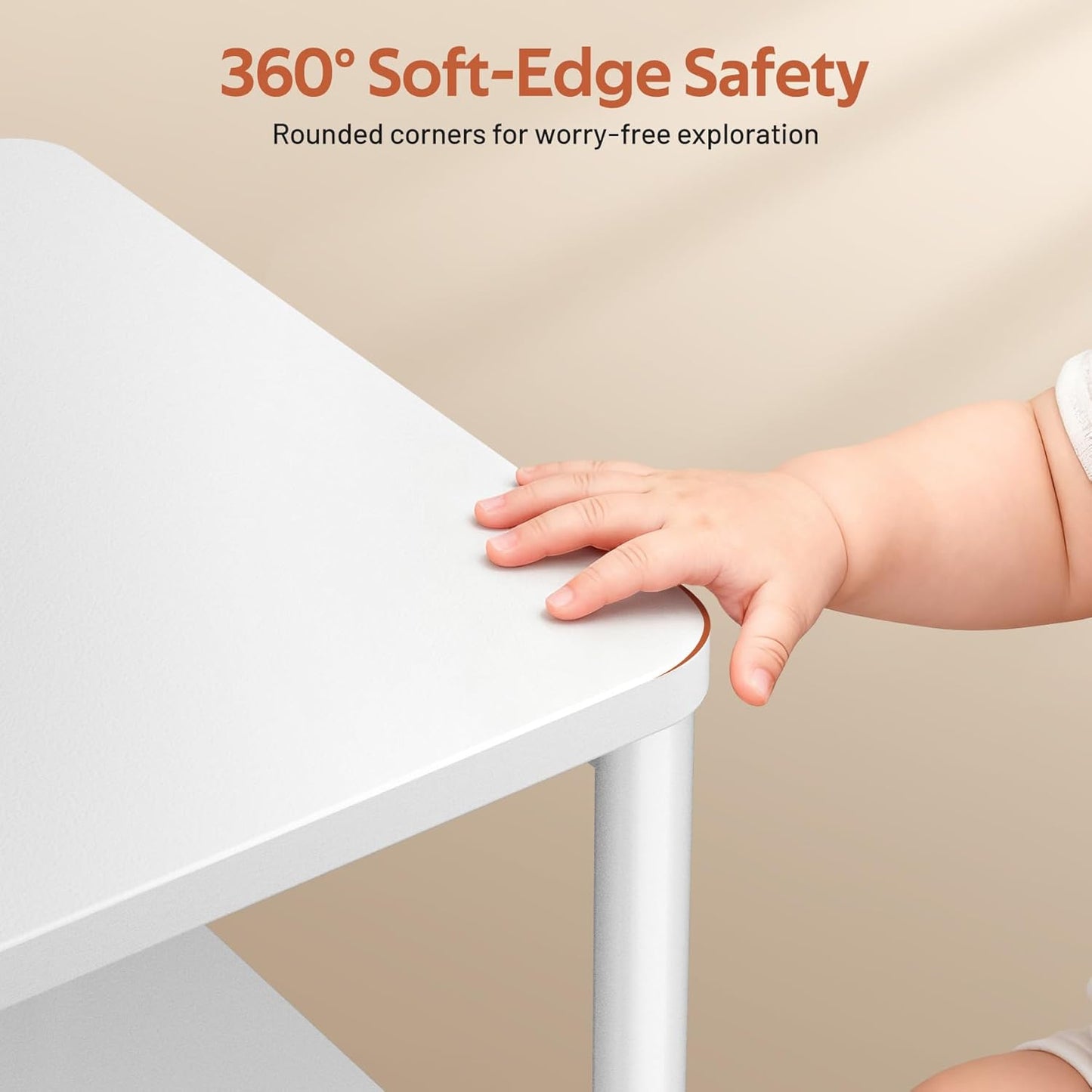 Nursery Side Table for Living Room with Large Storage Tabletop Small End Tables for Small Spaces with Fabric Basket White Bedside Table Toddler Night Stand for Bedroom, Sofa, Dorm, Office