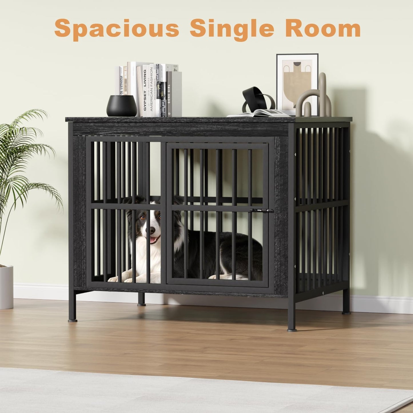 40" Dog Crate Furniture with Front Door & Storage Tabletop, Dog Kennel Side Table for Living Room, Industrial Pet Cage with 4.7" Raised Feet, Decorative Dog Kennel End Table, XL Crate, Black