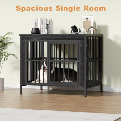 40" Dog Crate Furniture with Front Door & Storage Tabletop, Dog Kennel Side Table for Living Room, Industrial Pet Cage with 4.7" Raised Feet, Decorative Dog Kennel End Table, XL Crate, Black