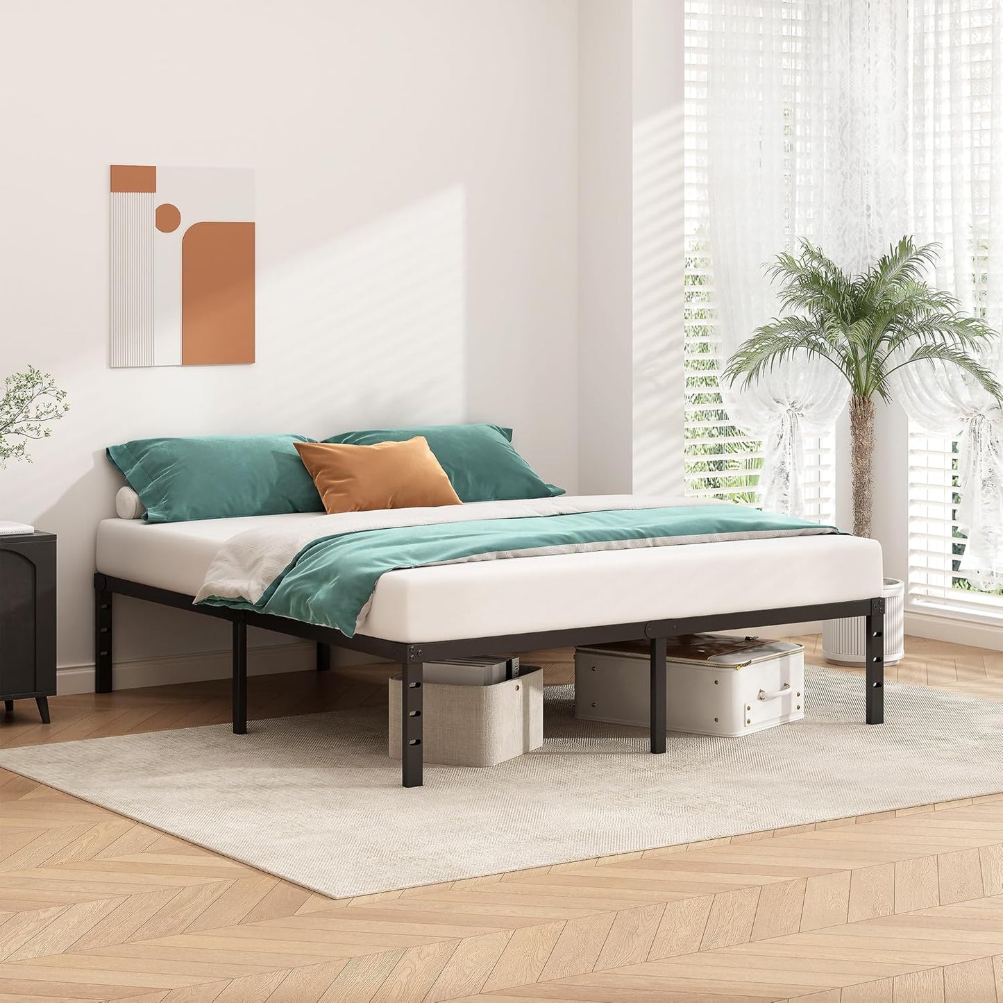 Metal Platform Bed Frame 14 Inch Tall,No Box Spring Needed,Full Size Bed with Heavy Duty Strong Support Slats,Easy to Assemble,Black