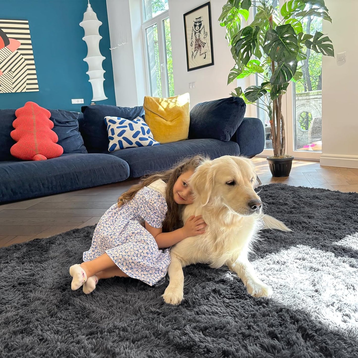 Area Rugs for Living Room Bedroom, Machine Washable 4X5.9 Ft Soft Fluffy Shaggy Bedside Rug, Indoor Floor Carpet for Kids Girls and Boys, Dorms, Nursery Rooms, Home Decor Aesthetic, Grey