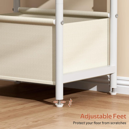 Nursery Side Table for Living Room with Large Storage Tabletop Small End Tables for Small Spaces with Fabric Basket White Bedside Table Toddler Night Stand for Bedroom, Sofa, Dorm, Office