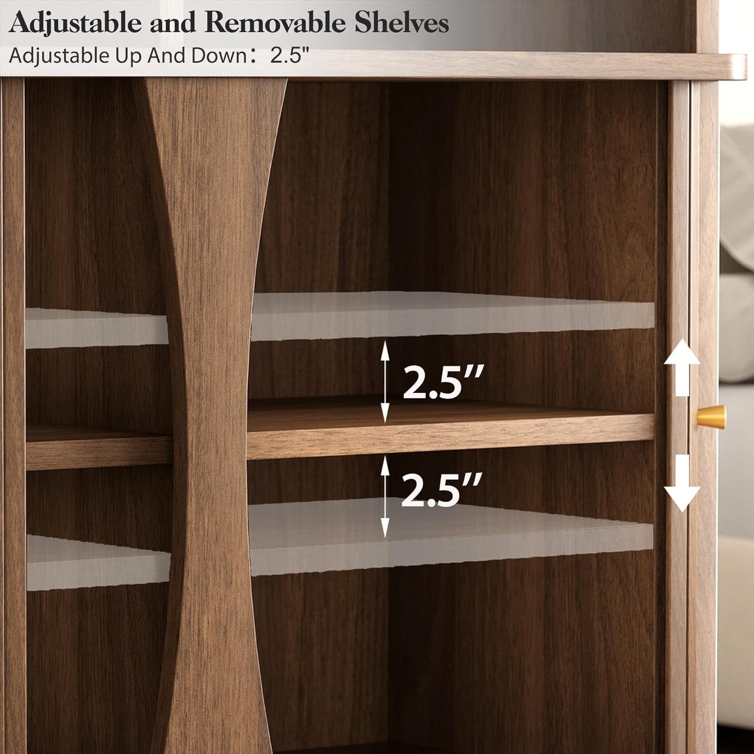 39" Buffet Sideboard Cabinet, Mid Century Modern Console Cabinet with Roller Shutter Sliding Doors & Adjustable Shelves for Kitchen Cabinets, Living Room, Entryway, Coffee Bar Cabinet (Walnut)