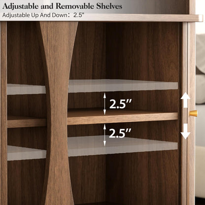 39" Buffet Sideboard Cabinet, Mid Century Modern Console Cabinet with Roller Shutter Sliding Doors & Adjustable Shelves for Kitchen Cabinets, Living Room, Entryway, Coffee Bar Cabinet (Walnut)