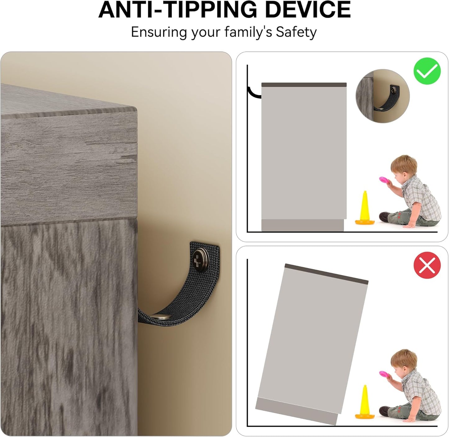 43.3'' H Armoire Wardrobe Closet with 4 Drawers and 2 Doors, Hanging Rod, Multifunctional Wooden Dresser with Storage Closet, Bathroom Cabinet for Bedroom, Gray