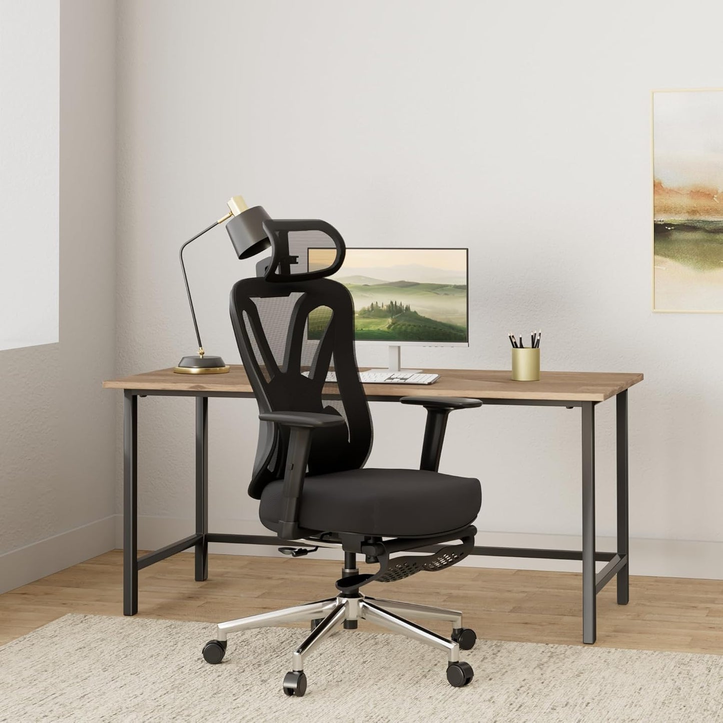 P5 Ergonomic Office Chair, Desk Chair with Adjustable Lumbar Support and Height, Comfortable Mesh Computer Chair with Footrest 2D Headrest, Swivel Tilt Function Black