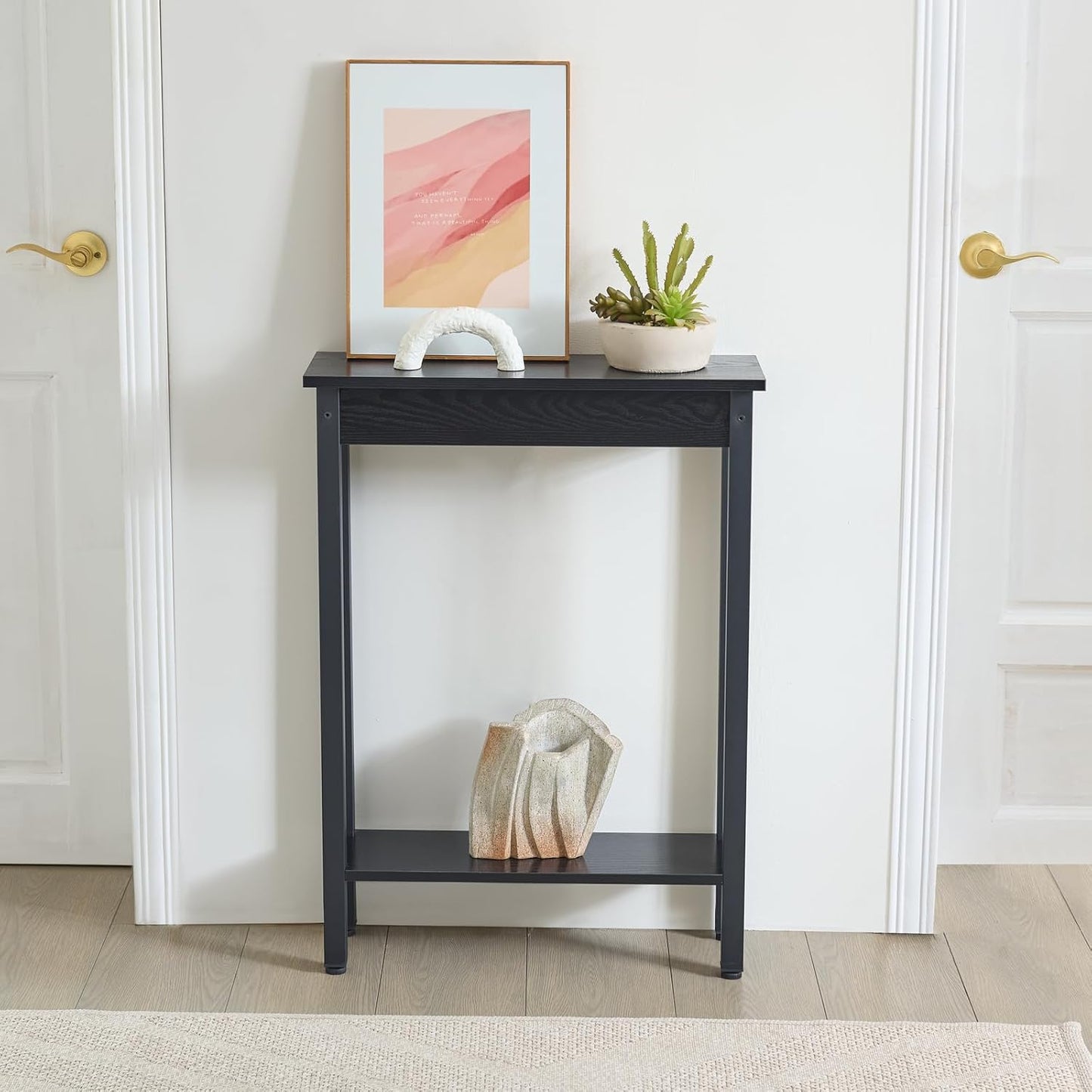 Small Console Table with Shelf Little Narrow Entryway Table Skinny Thin High Tall Display Stand for Entry Hall Hallway, Foyer, as Eextension for Long behind Couch Sofa Table / Kitchen Countertop
