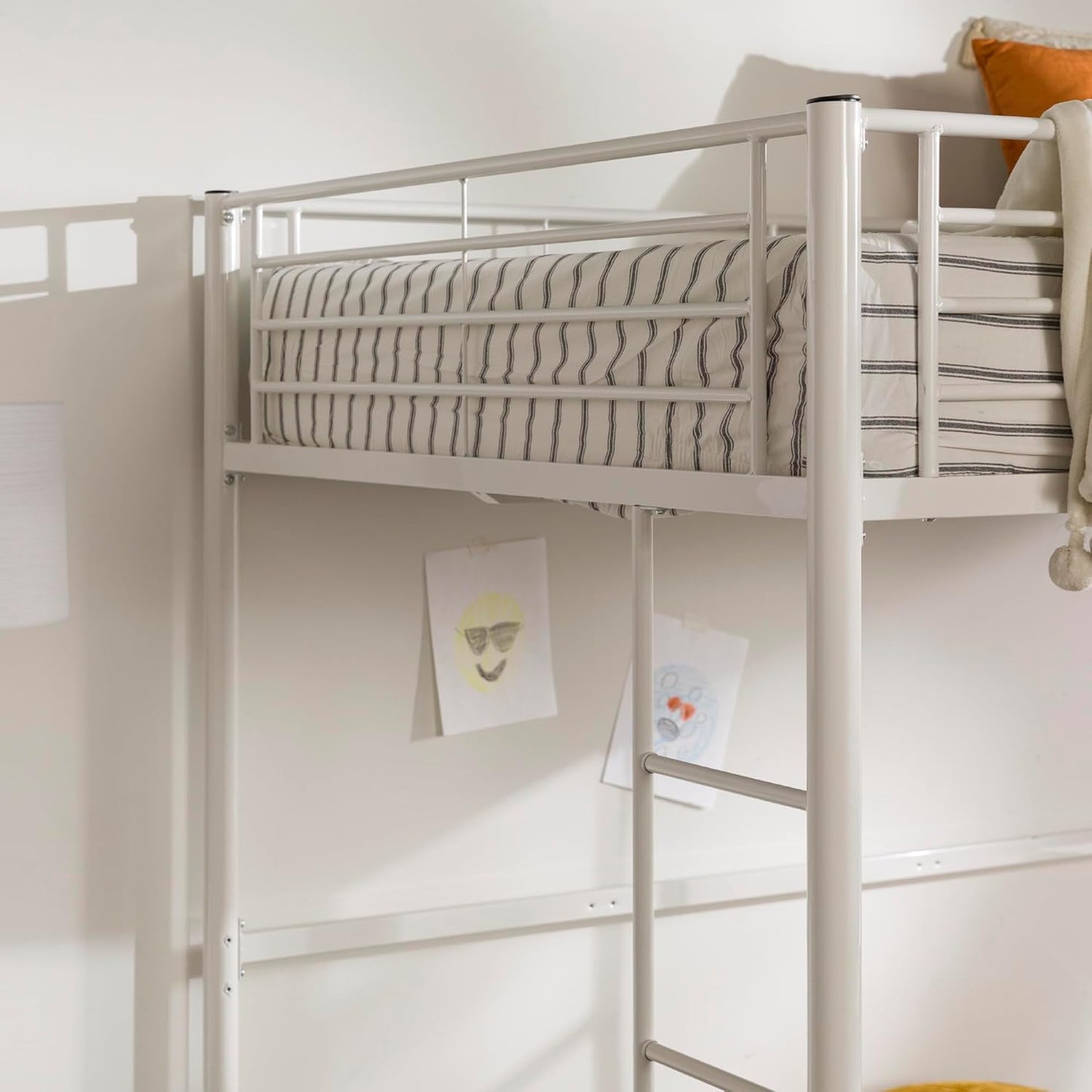 Timothee Urban Industrial Metal Double over Loft Bunk Bed, Full Double, White